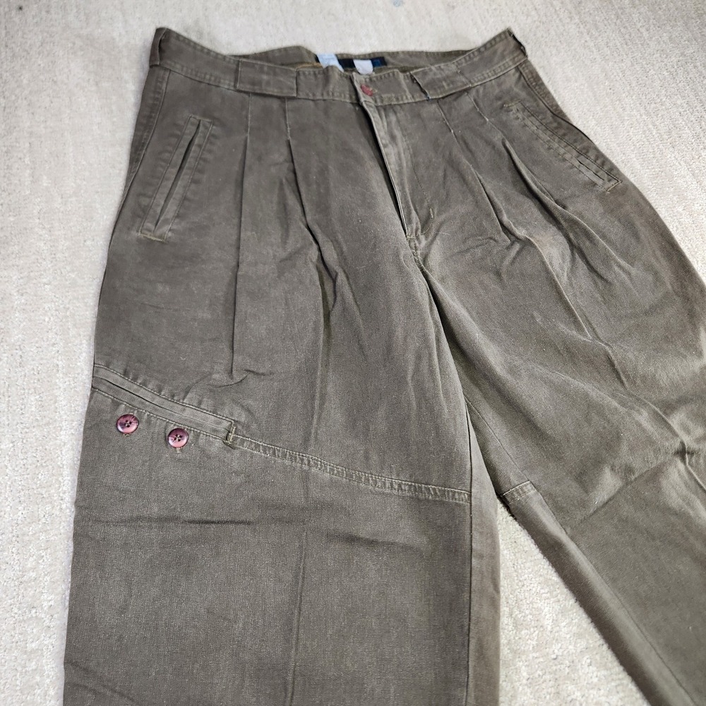 Vintage Pleated Hi Rise Cargo Pants Men 36x30 READ* Green Trousers Trilogy Baggy